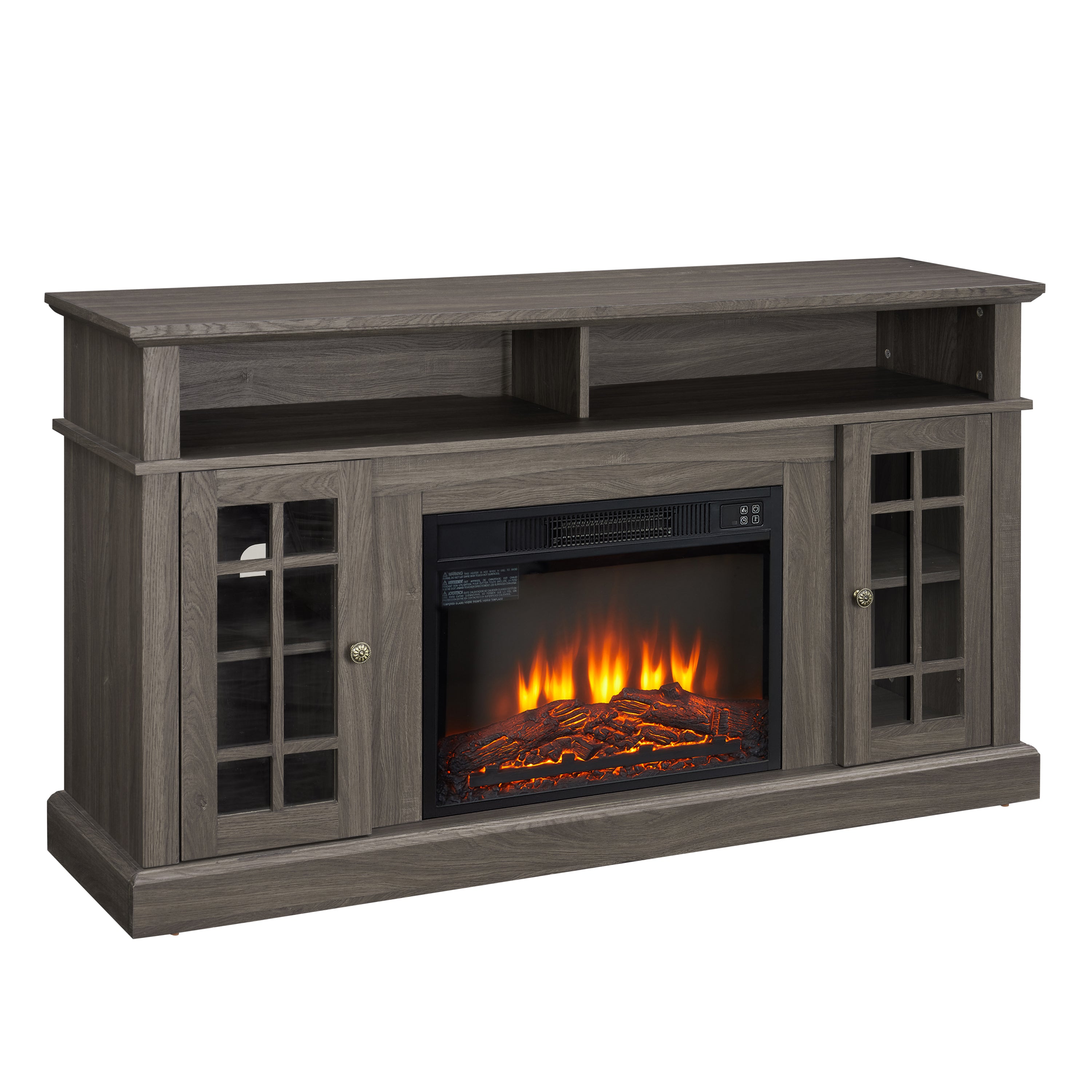Modern TV Media Stand With Insert Fireplace