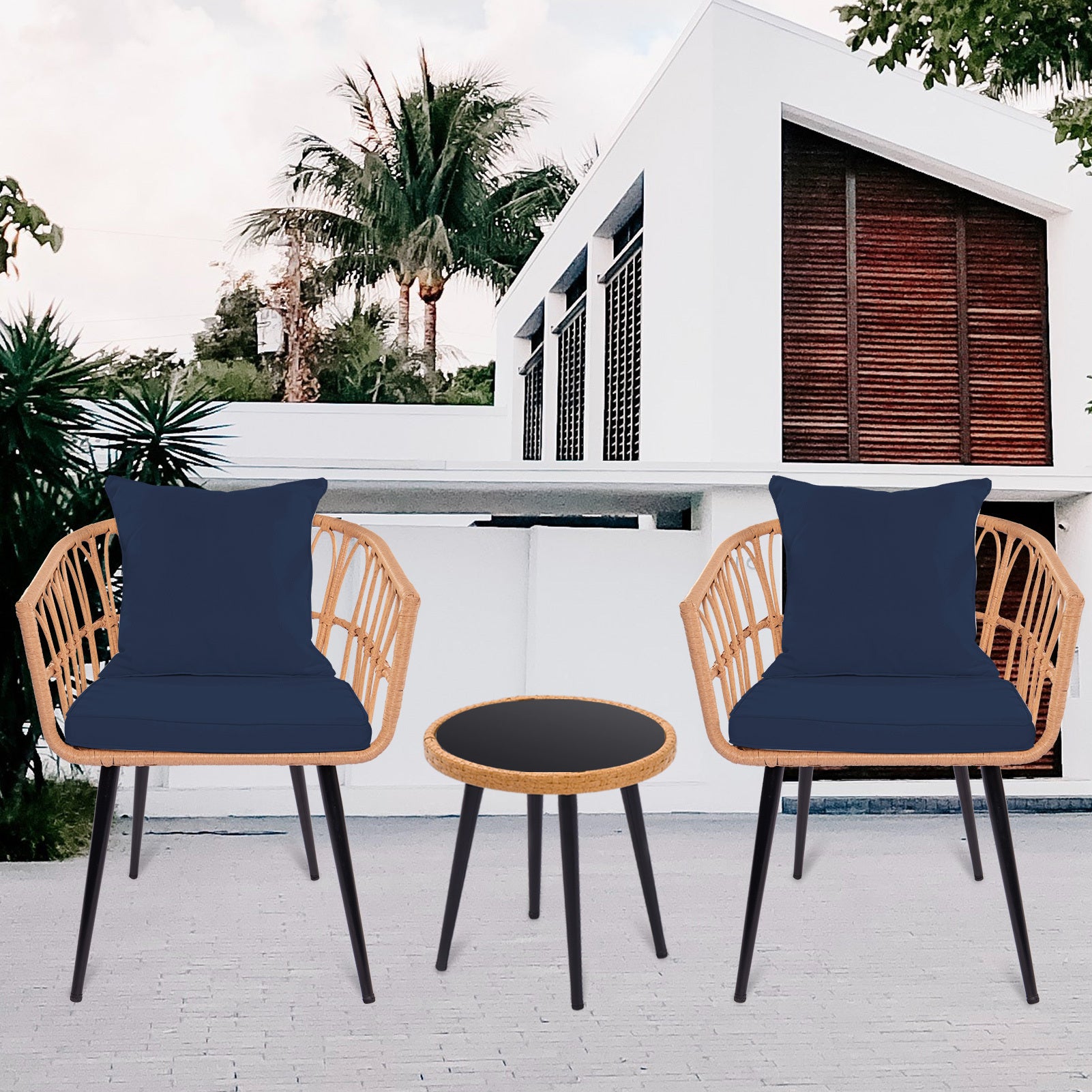 3 Piece Patio Bistro Set with Side Table