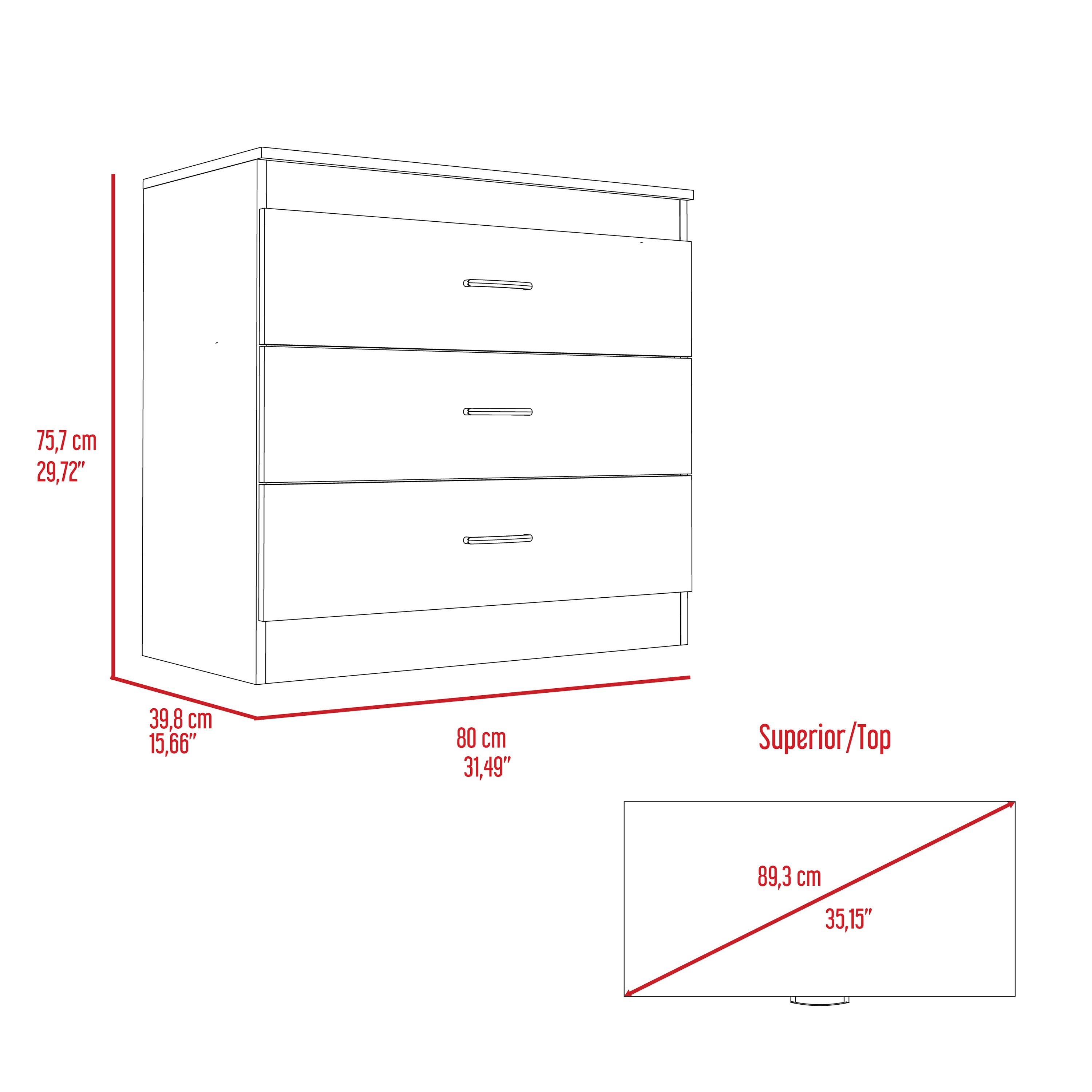 3-Drawer White Dresser