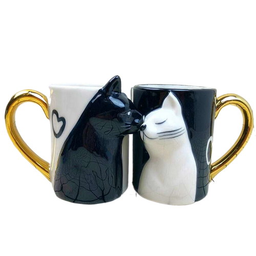 Kissing cat ceramic cups