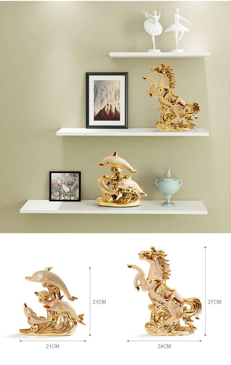 Ceramic gold-plated dolphin living room decorations