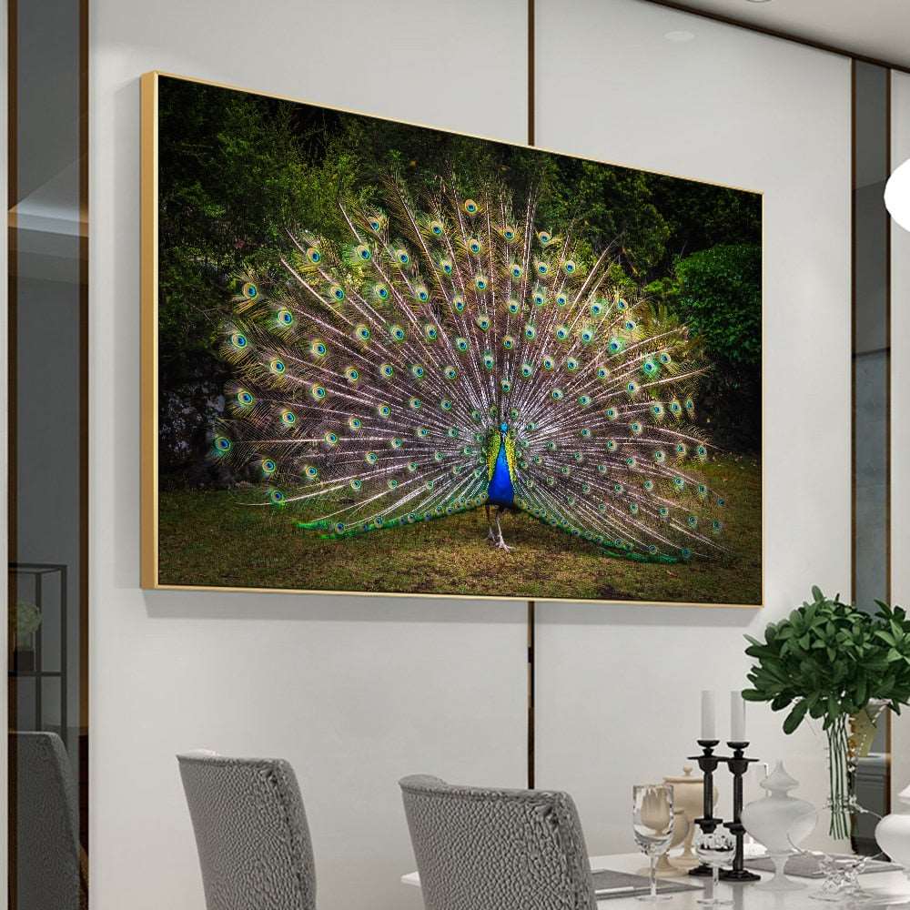 Blue feather peacock wall art canvas