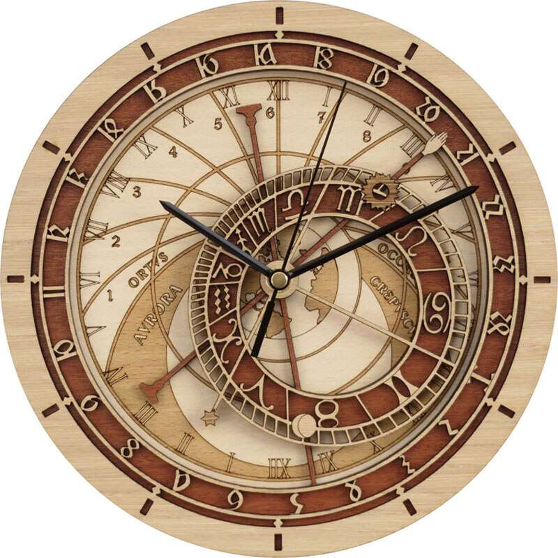 Astronomical wooden wall clock