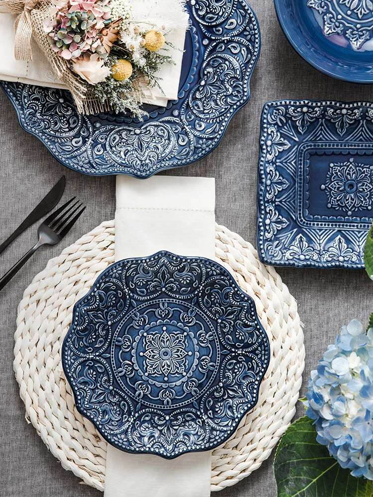 Blue ceramic vintage tableware set