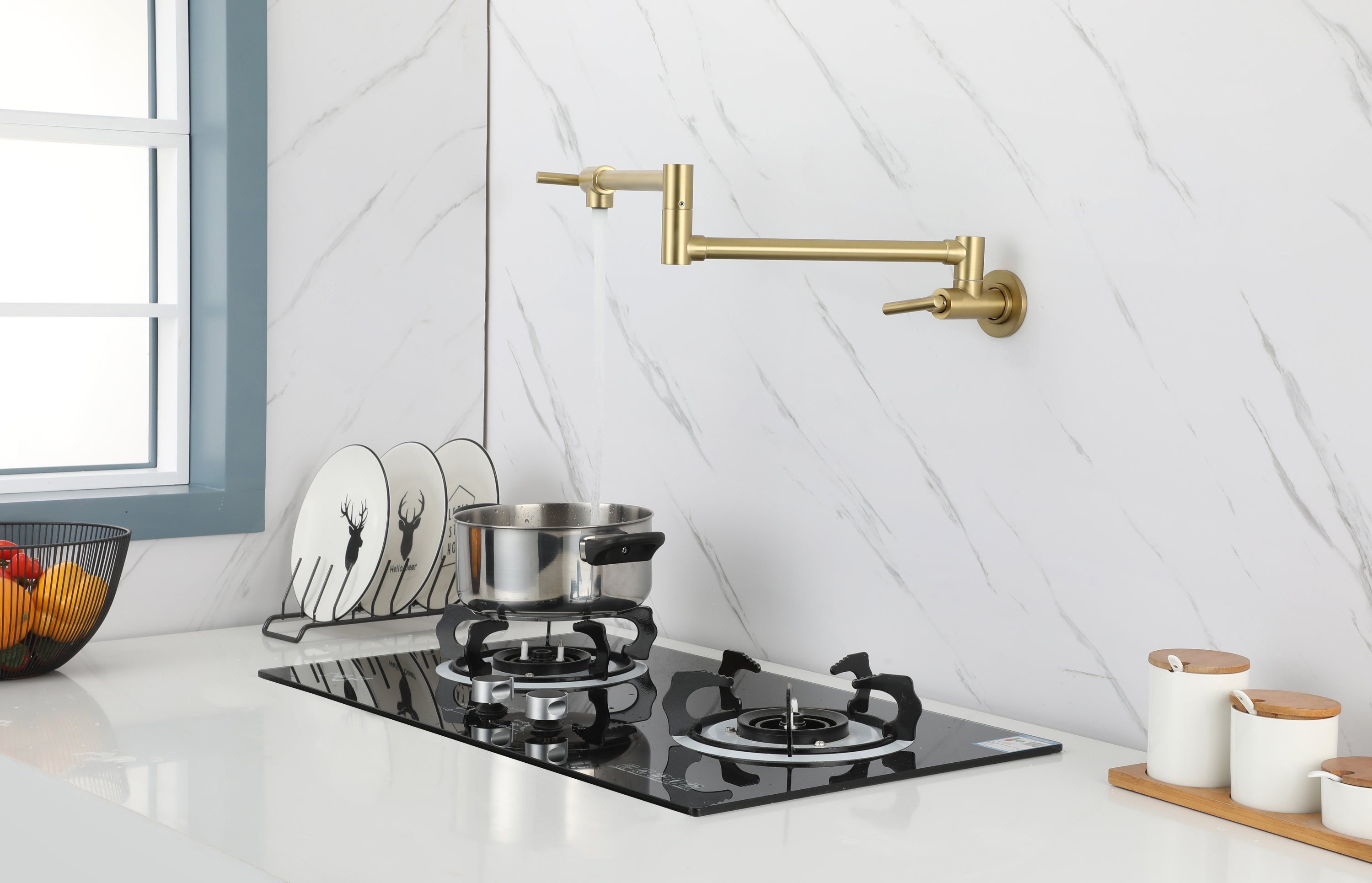 Wall-Mount Folding Faucet with Double Arms