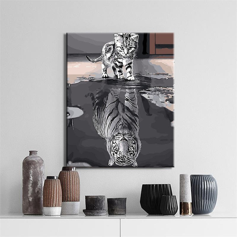 Reflection of a cat/tiger wall art canvas