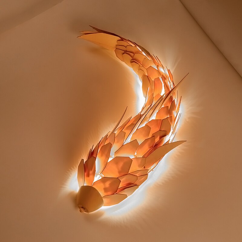 Handmade wood Fish LED wall lamp