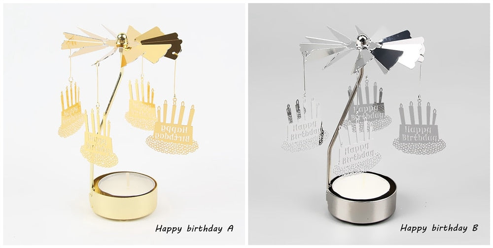 Rotating metal candle holder