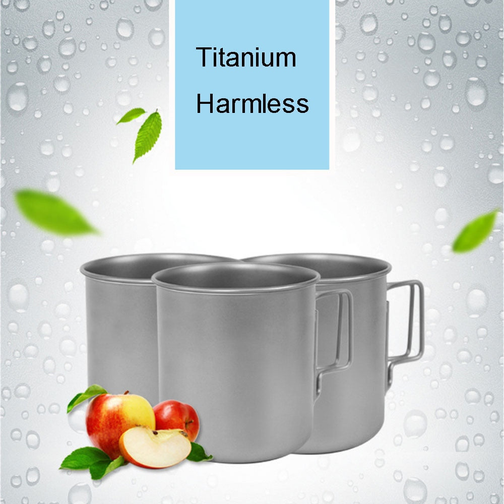 Titanium cup with Lid foldable handle