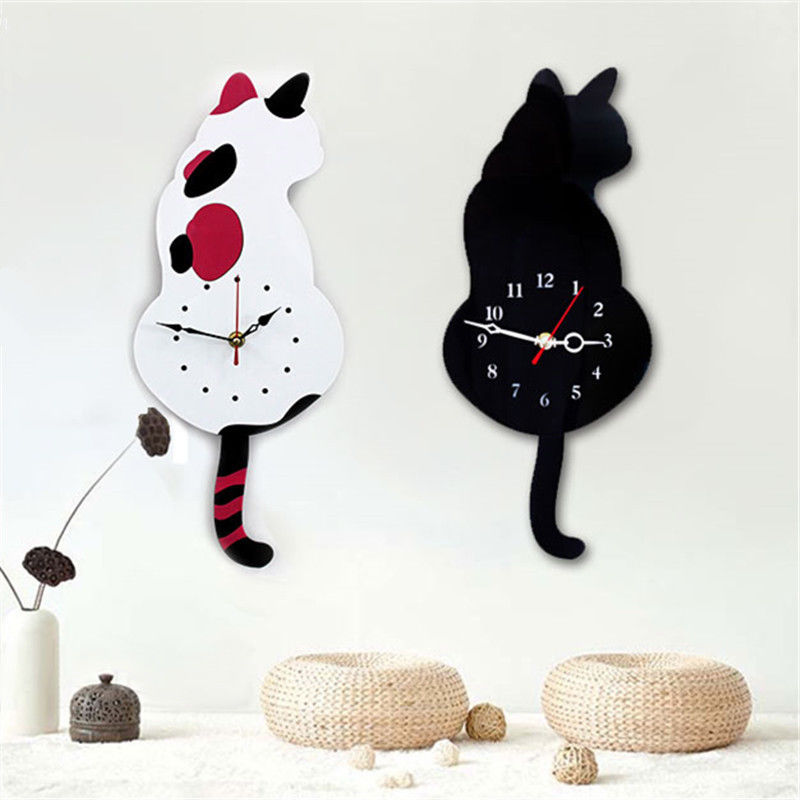 Wagging tail cat wall clock