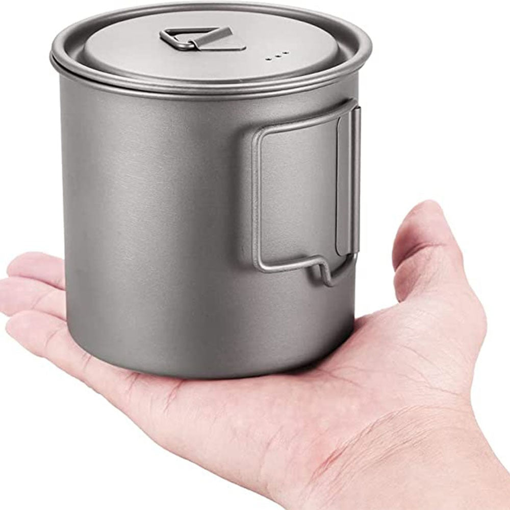 Titanium Cup with Lid Foldable Handle