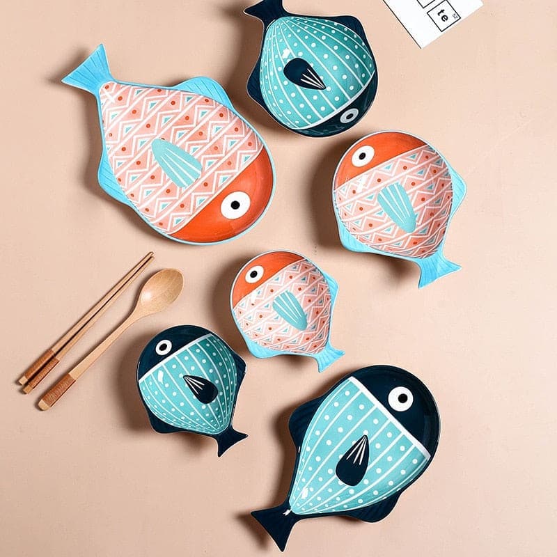 sweety-crib Kitchen Fish Design Ceramic Plates